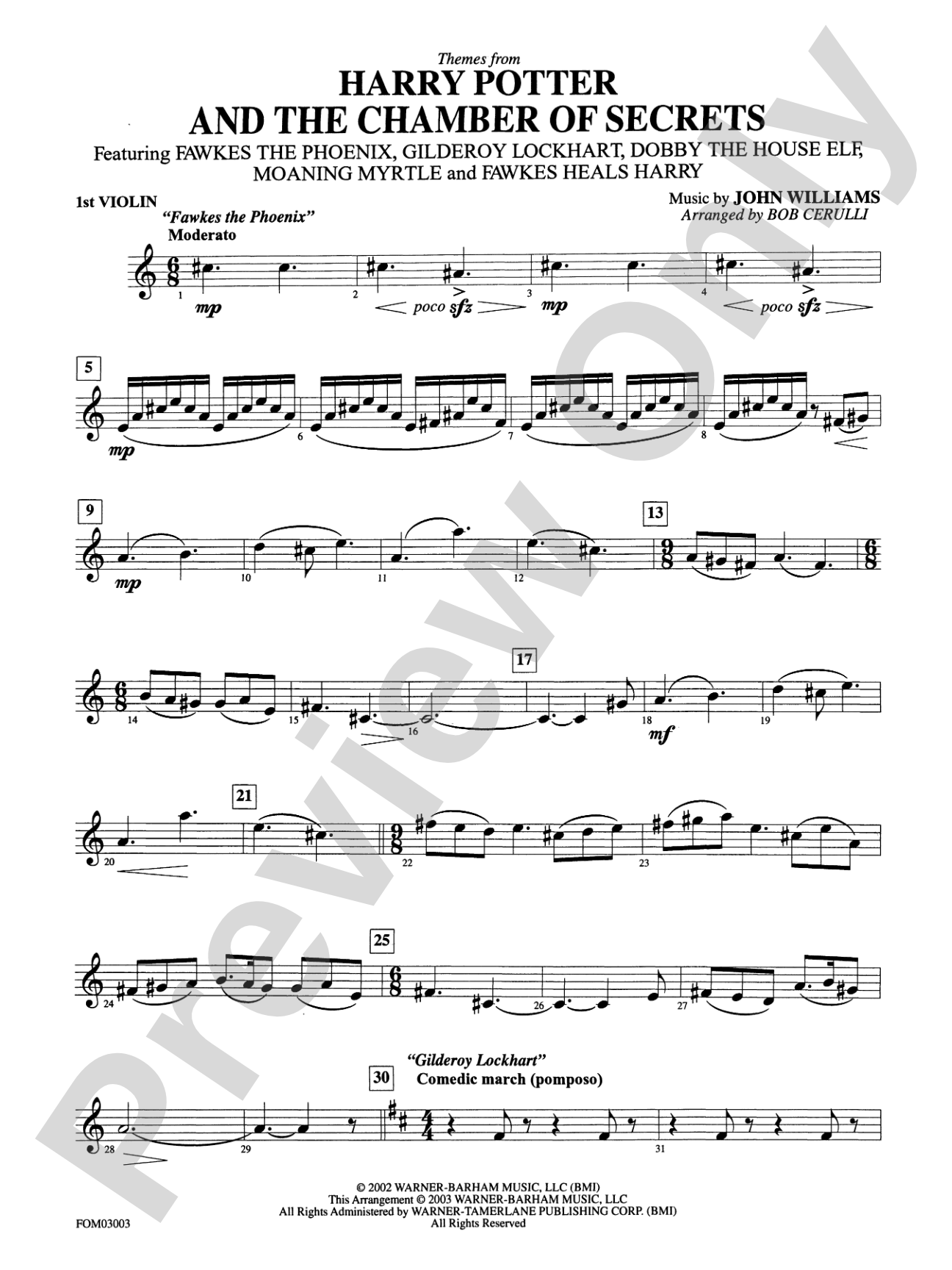 Harry Potter and the Chamber of Secrets, Themes from: 1st Violin