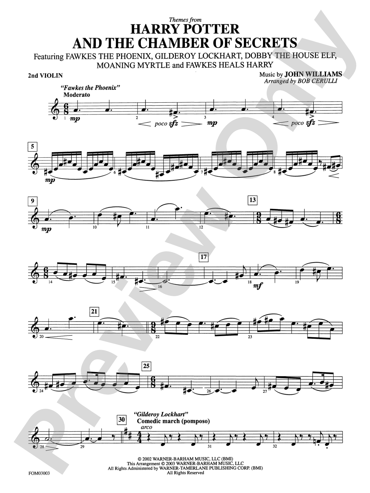 Harry Potter and the Chamber of Secrets, Themes from: 2nd Violin