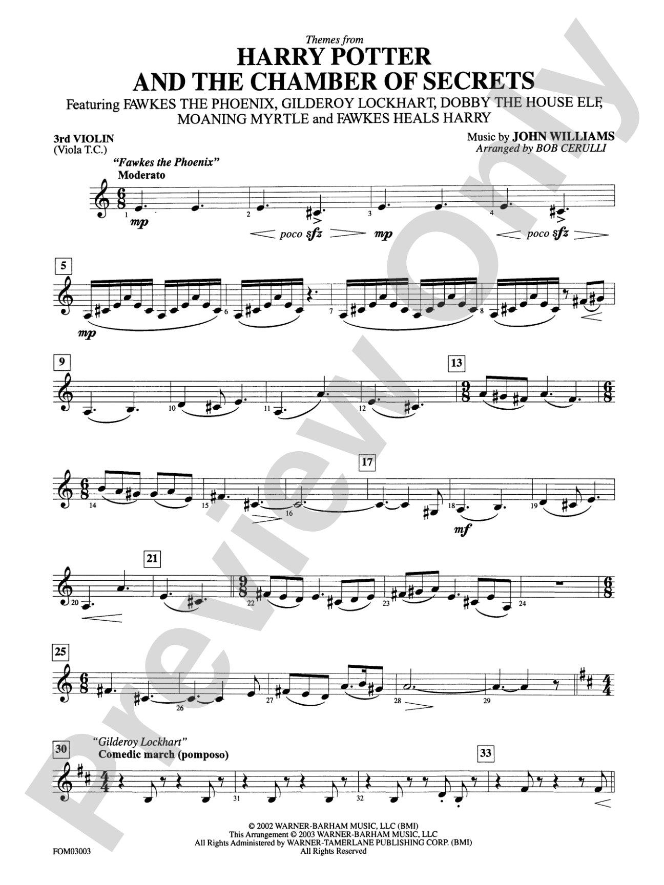 Harry Potter and the Chamber of Secrets, Themes from: 3rd Violin (Viola [TC])