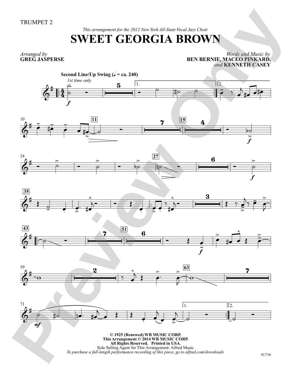 Sweet Georgia Brown: Trumpet 2: Choral SoundPax