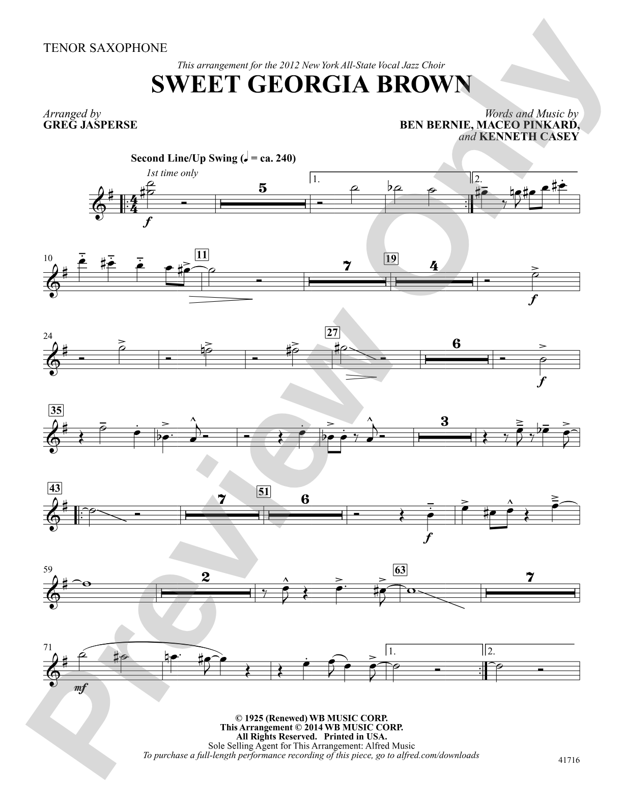 Sweet Georgia Brown: Tenor Saxophone: Choral SoundPax