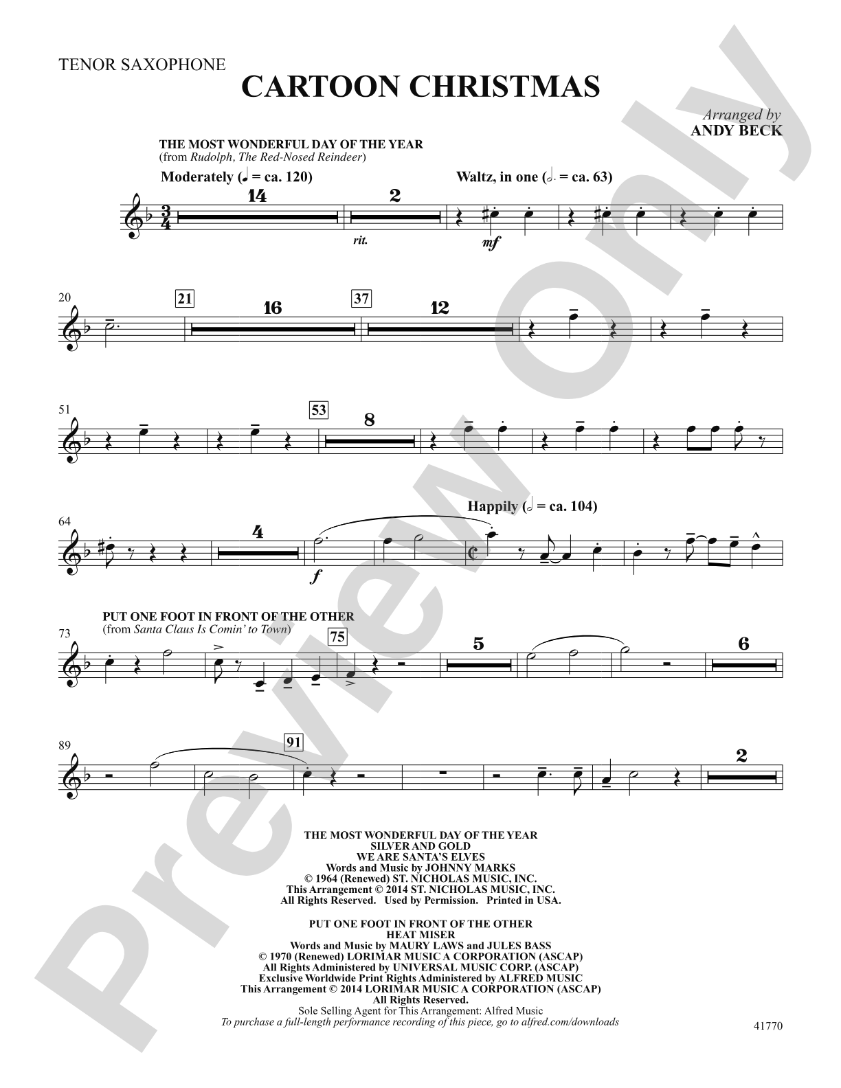 Cartoon Christmas: Tenor Saxophone: Choral SoundPax