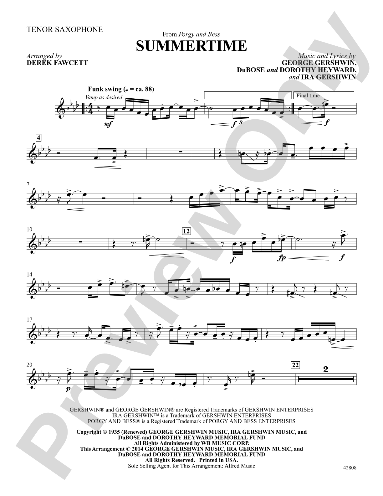 Summertime: Tenor Saxophone: Choral SoundPax