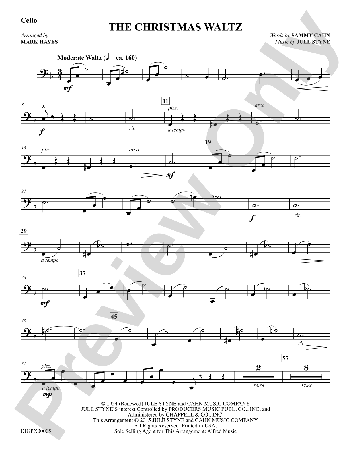 The Christmas Waltz: Cello: Choral Octavo Digital SoundPax