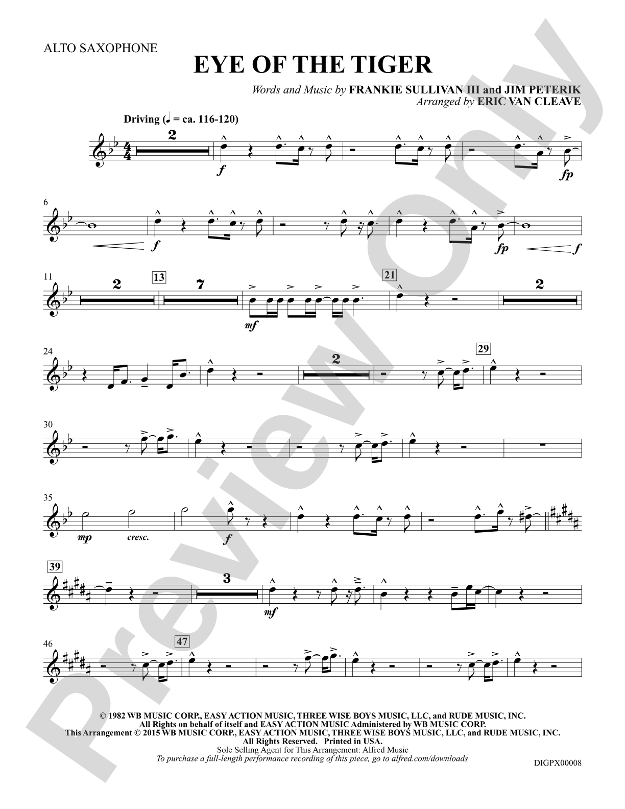 Eye of the Tiger: Alto Saxophone: Choral Octavo Digital SoundPax