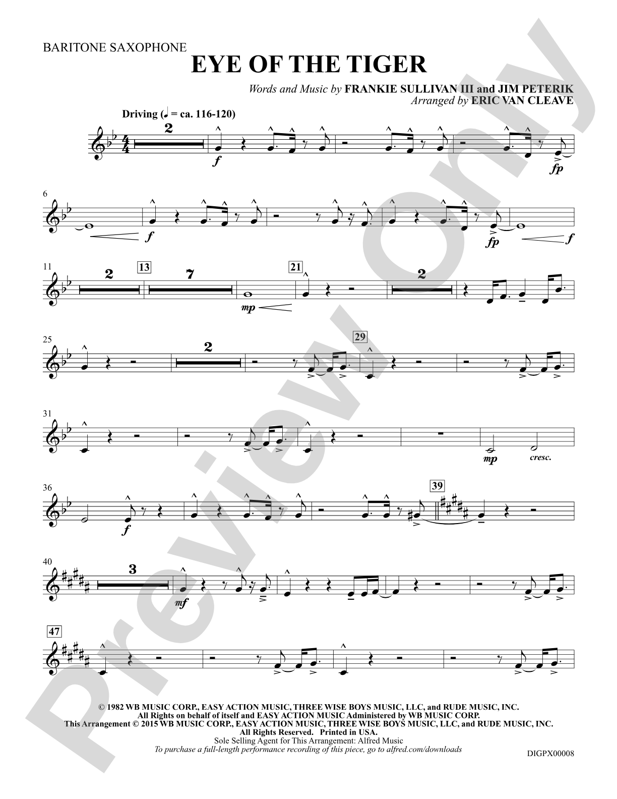 Eye of the Tiger: Baritone Saxophone: Choral Octavo Digital SoundPax