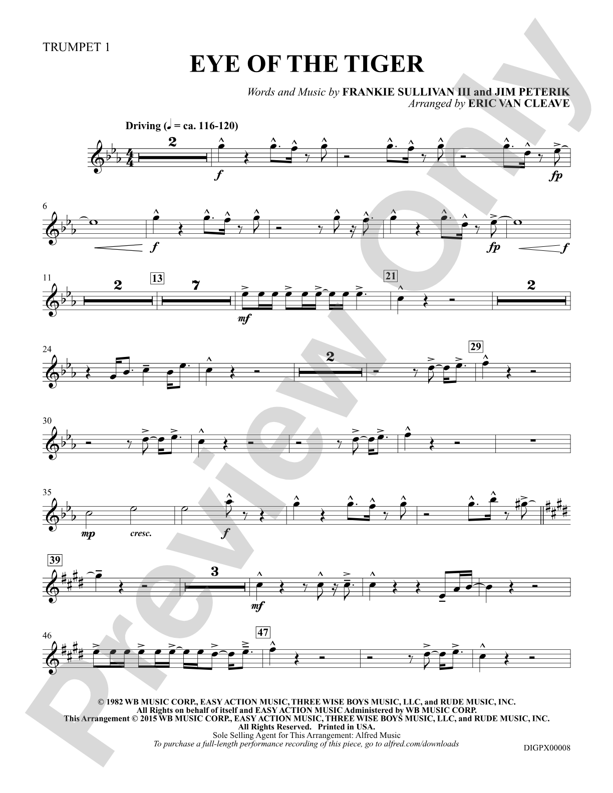 Eye of the Tiger: Trumpet 1: Choral Octavo Digital SoundPax