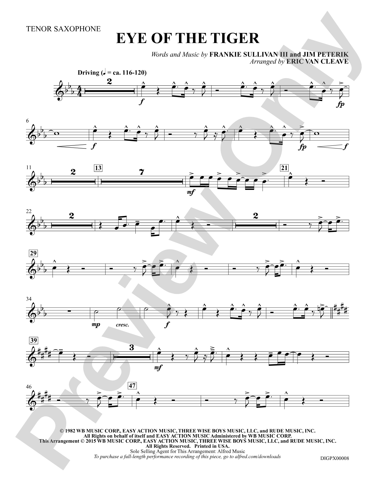 Eye of the Tiger: Tenor Saxophone: Choral Octavo Digital SoundPax