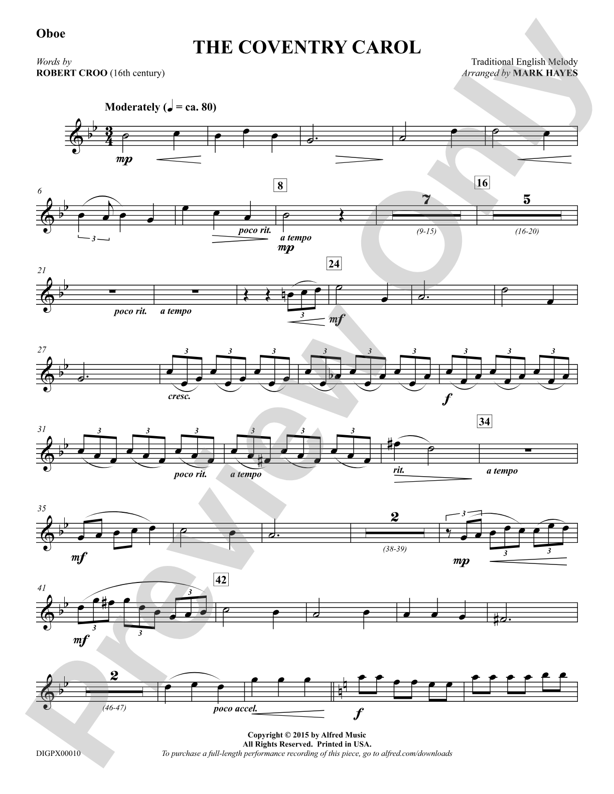 The Coventry Carol: Oboe: Choral Octavo Digital SoundPax