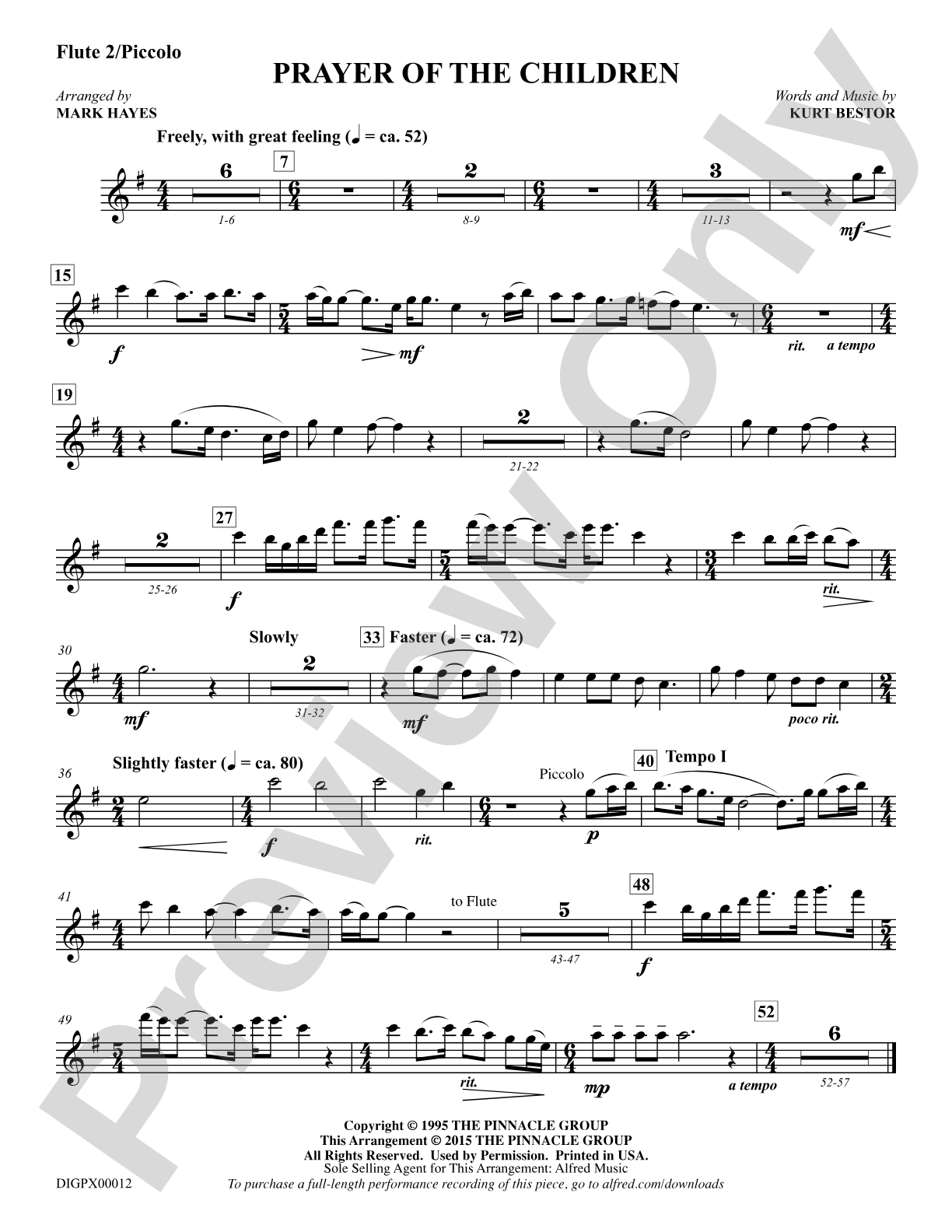 Prayer of the Children: Flute 2/Piccolo: Choral Octavo Digital SoundPax