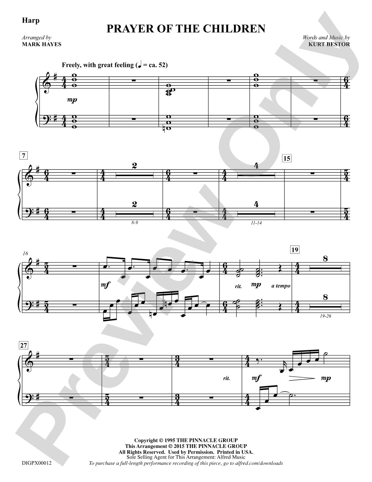 Prayer of the Children: Harp: Choral Octavo Digital SoundPax