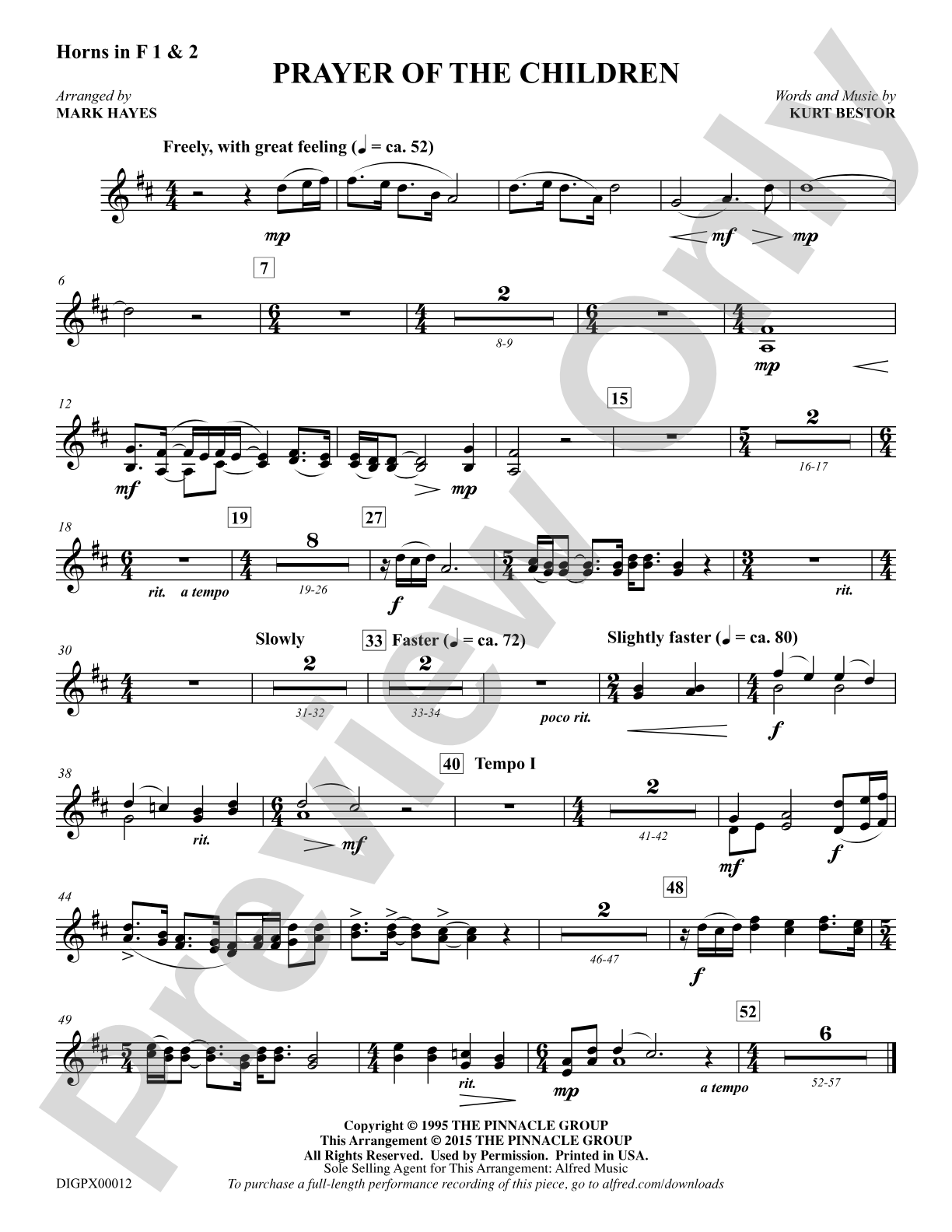 Prayer of the Children: French Horn 1 & 2: Choral Octavo Digital SoundPax