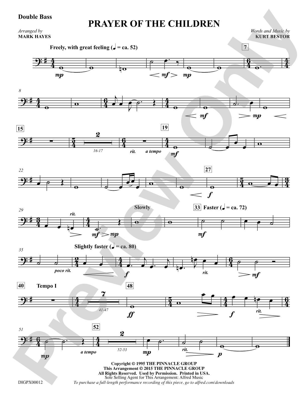 Prayer of the Children: Double Bass: Choral Octavo Digital SoundPax