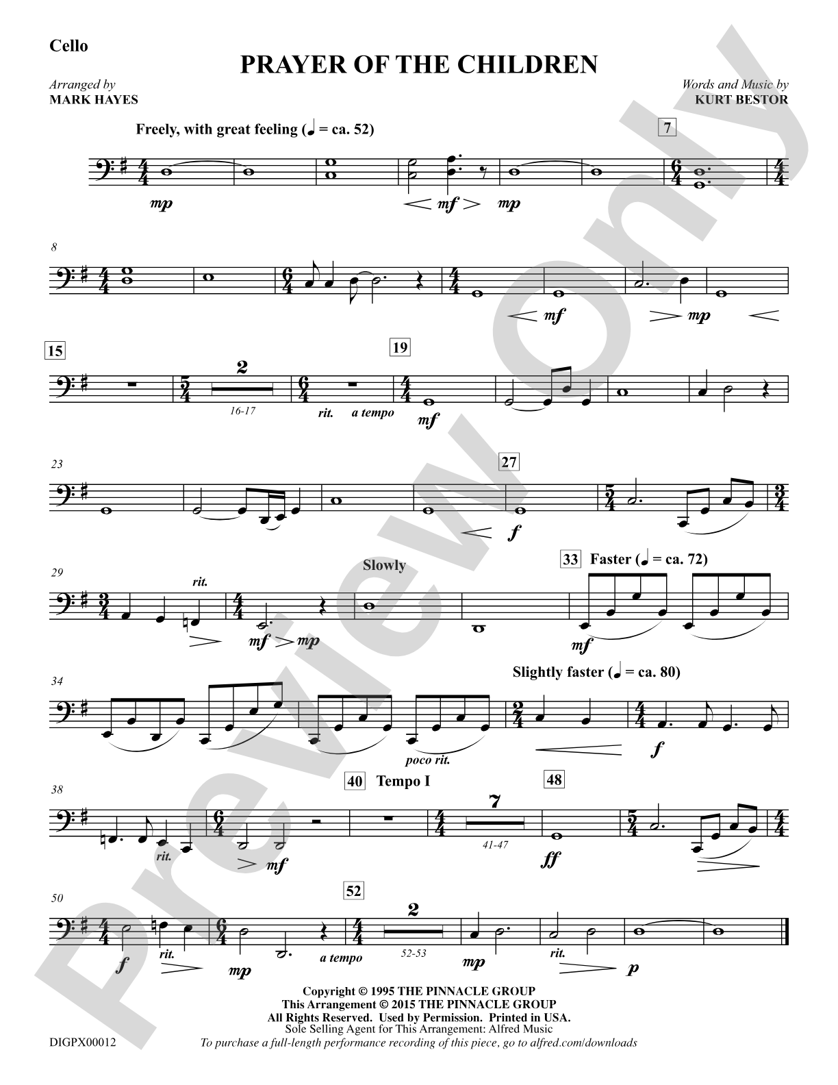 Prayer of the Children: Cello: Choral Octavo Digital SoundPax