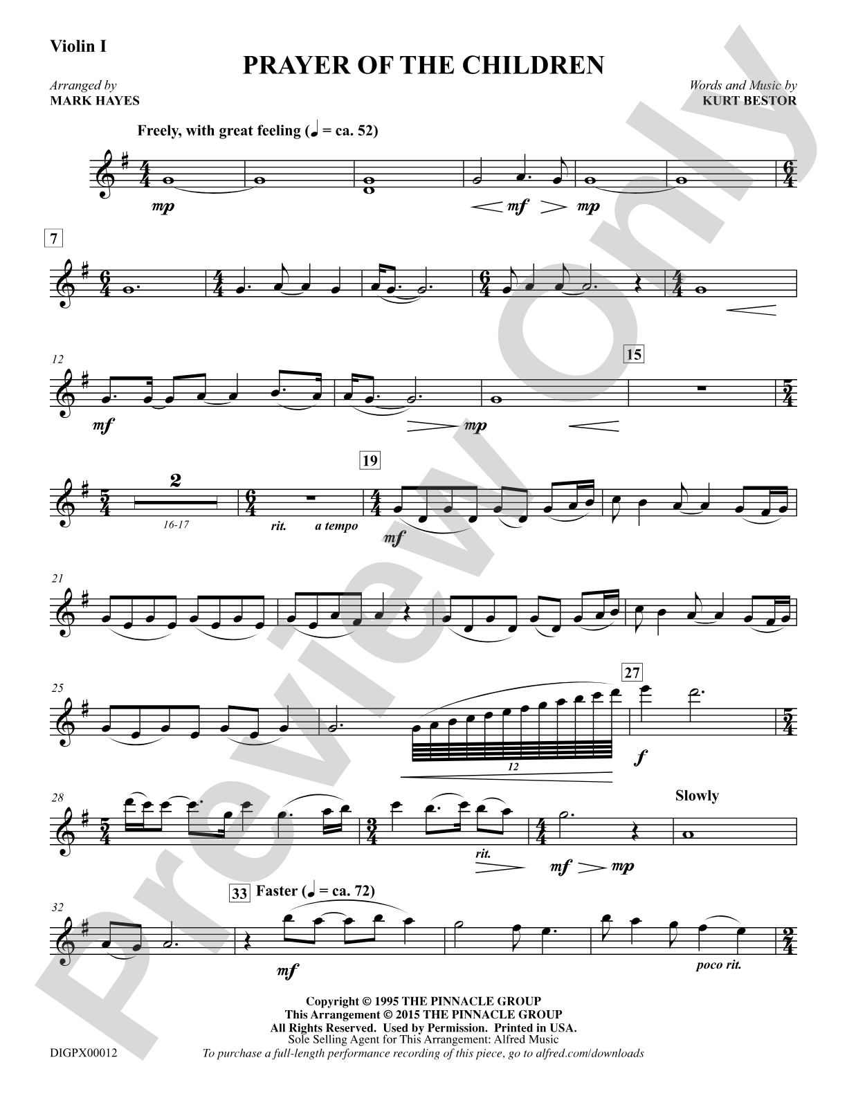 Prayer of the Children: Violin 1: Choral Octavo Digital SoundPax