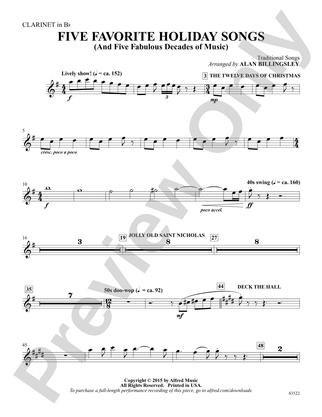 Five Favorite Holiday Songs: Clarinet: Choral Octavo Digital SoundPax