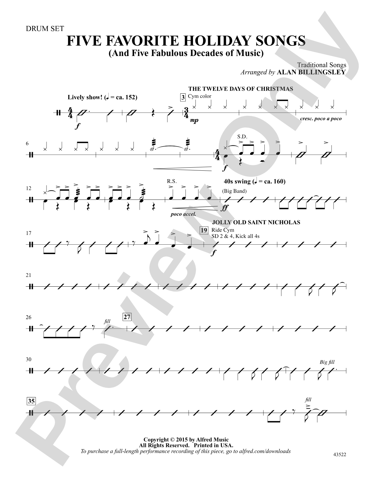 Five Favorite Holiday Songs: Drumset: Choral Octavo Digital SoundPax