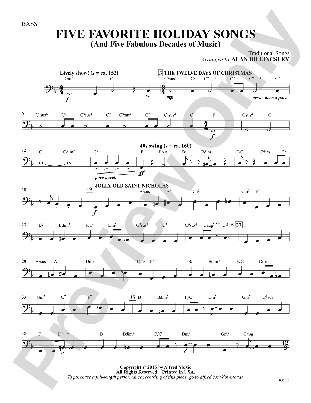 Five Favorite Holiday Songs: Bass: Choral Octavo Digital SoundPax