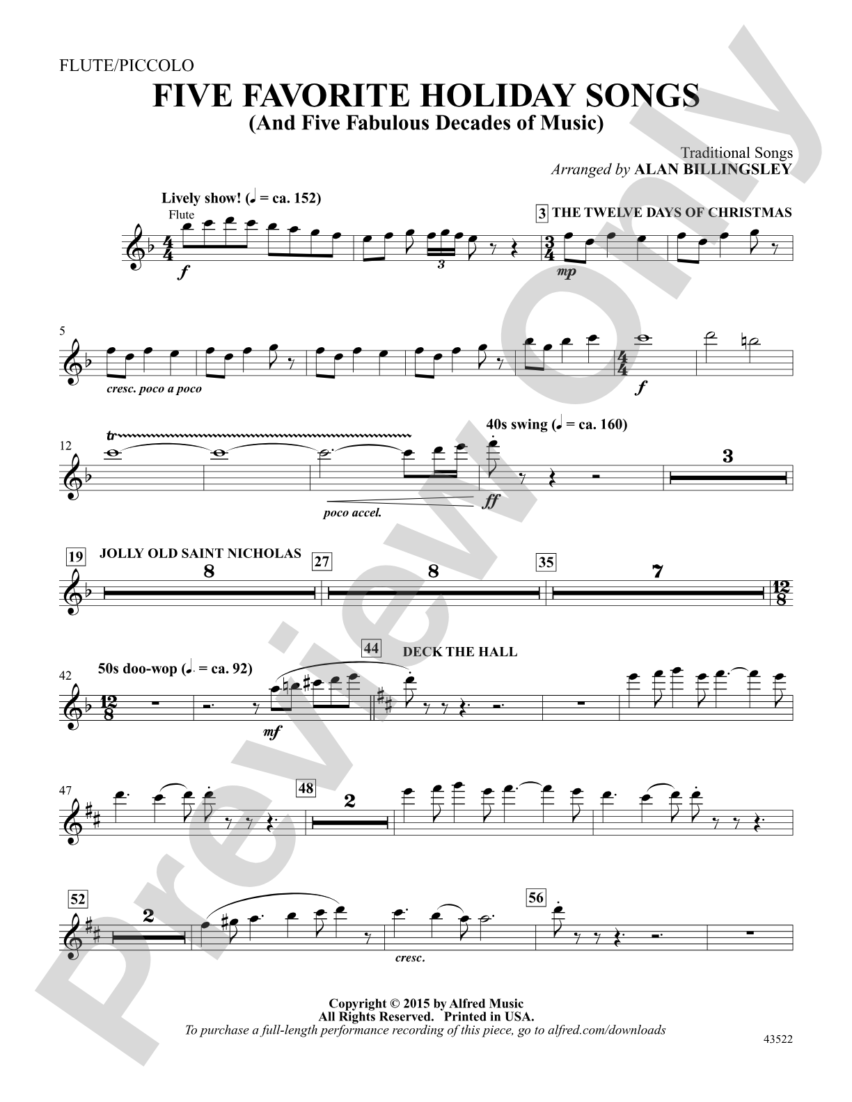 Five Favorite Holiday Songs: Flute/Piccolo: Choral Octavo Digital SoundPax
