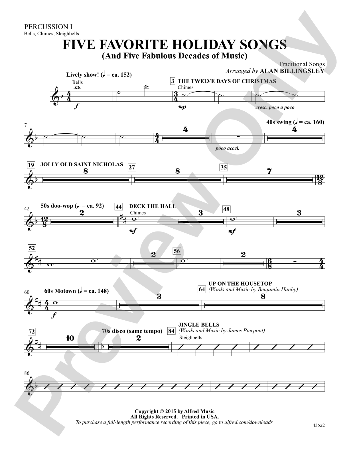 Five Favorite Holiday Songs: Percussion 1: Choral Octavo Digital SoundPax