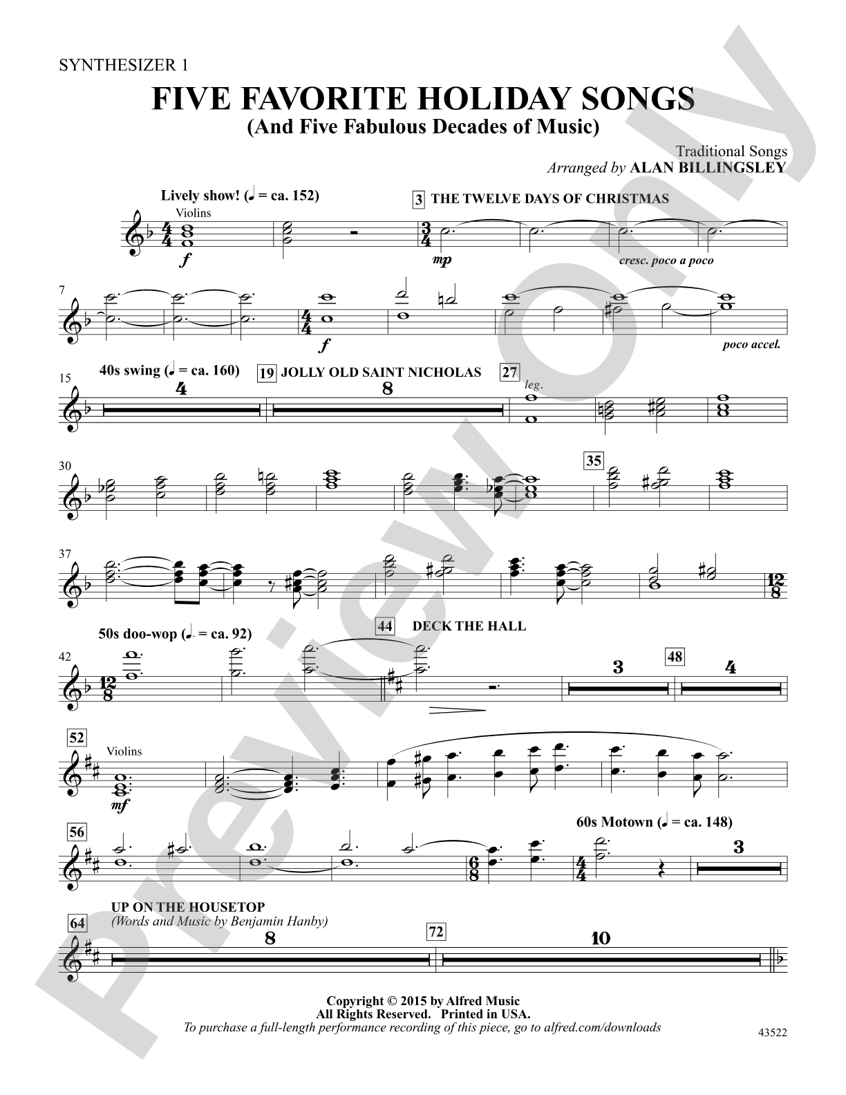 Five Favorite Holiday Songs: Synthesizer 1: Choral Octavo Digital SoundPax