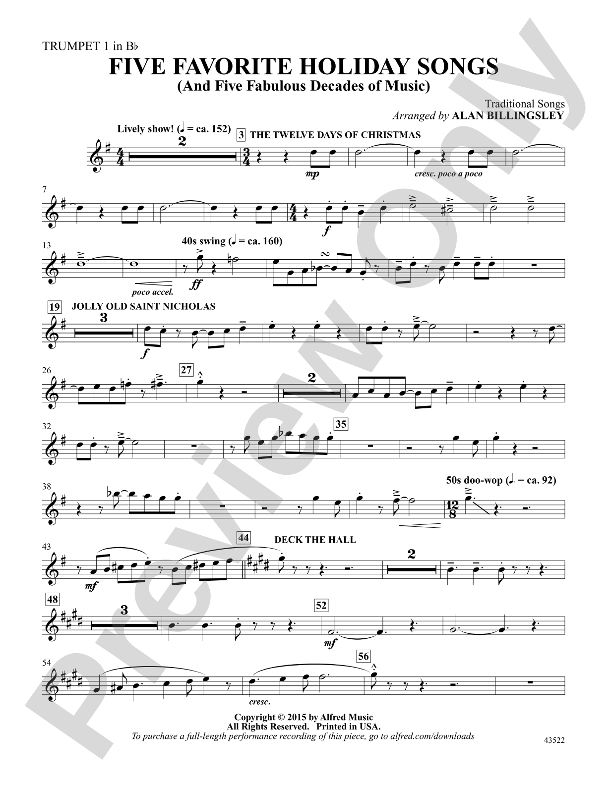 Five Favorite Holiday Songs: Trumpet 1: Choral Octavo Digital SoundPax