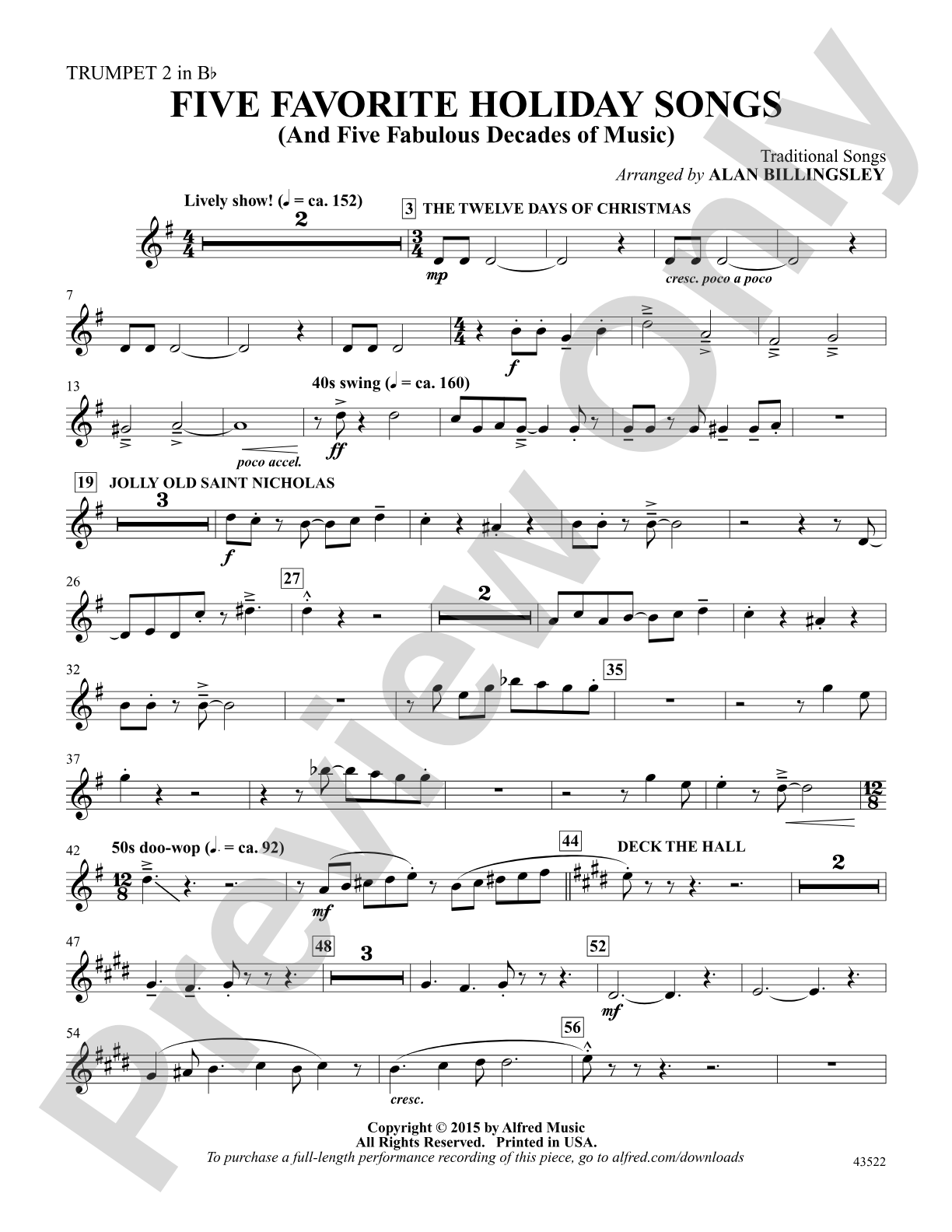 Five Favorite Holiday Songs: Trumpet 2: Choral Octavo Digital SoundPax