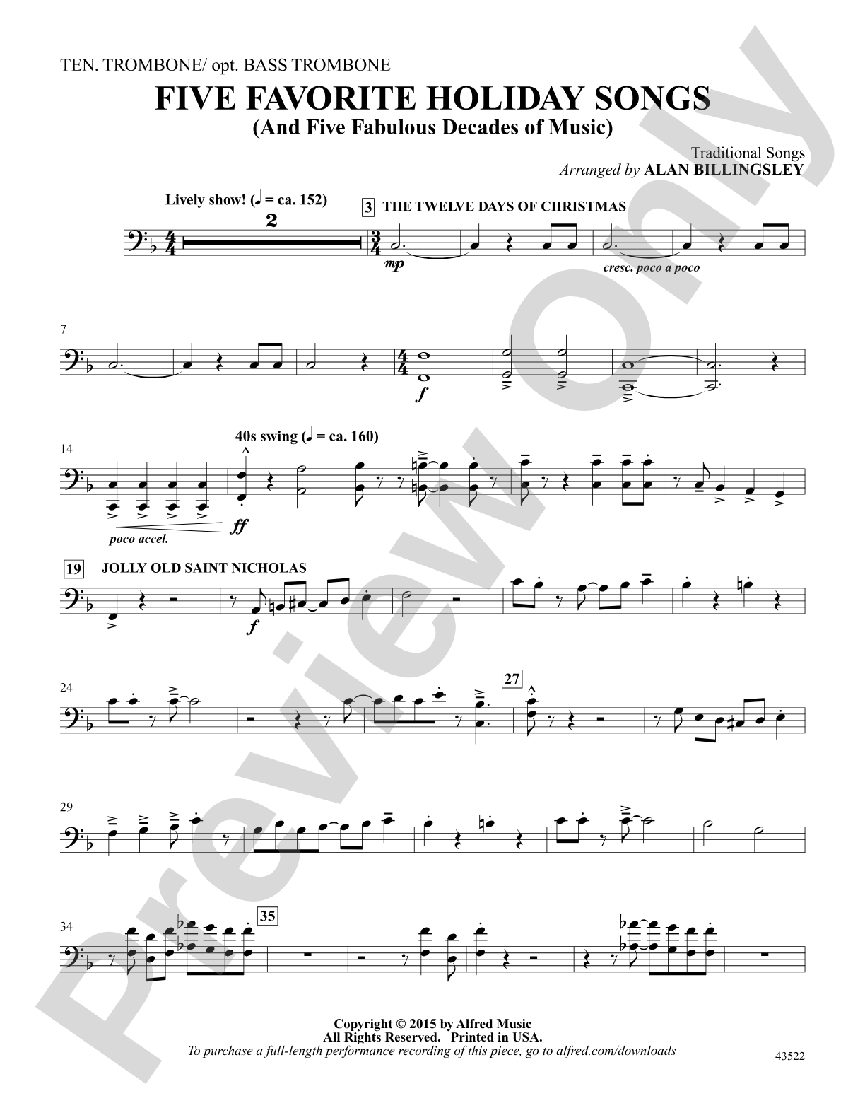 Five Favorite Holiday Songs: Tenor Trombone: Choral Octavo Digital SoundPax