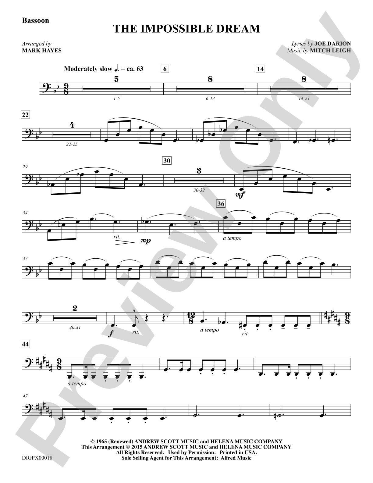 The Impossible Dream: Bassoon: Choral Octavo Digital SoundPax