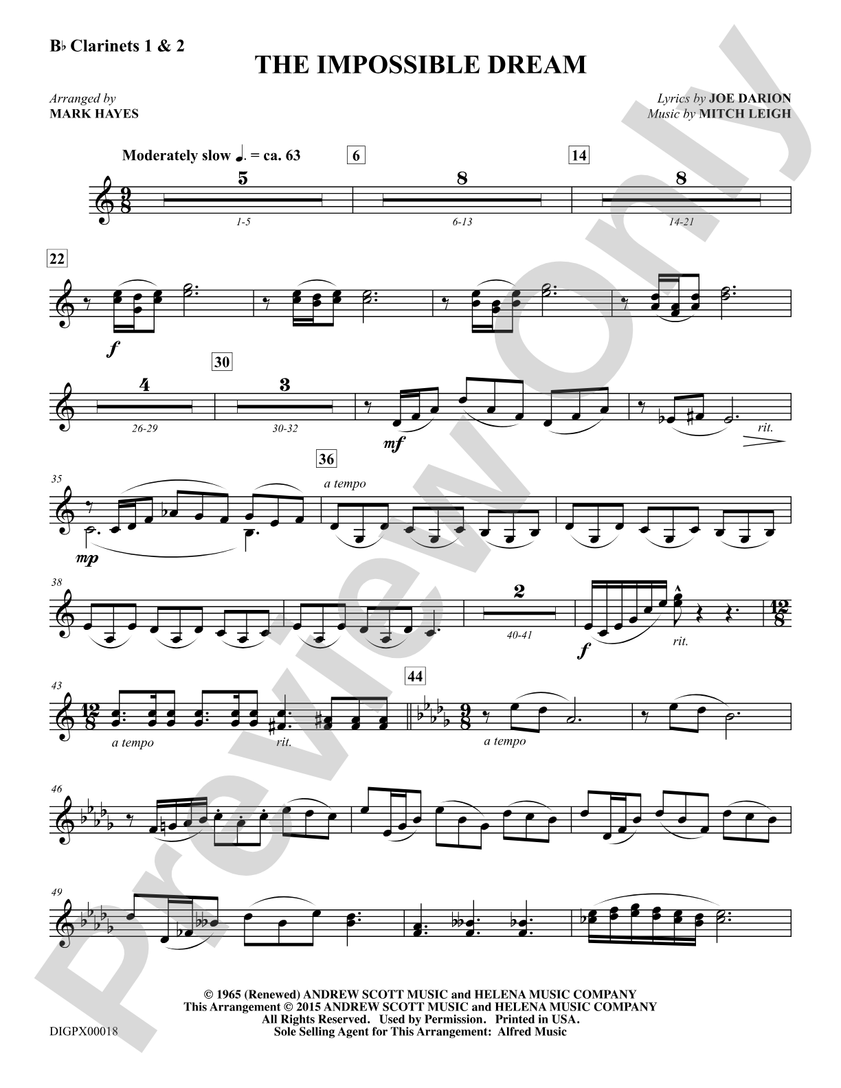 The Impossible Dream: Clarinets 1 & 2: Choral Octavo Digital SoundPax
