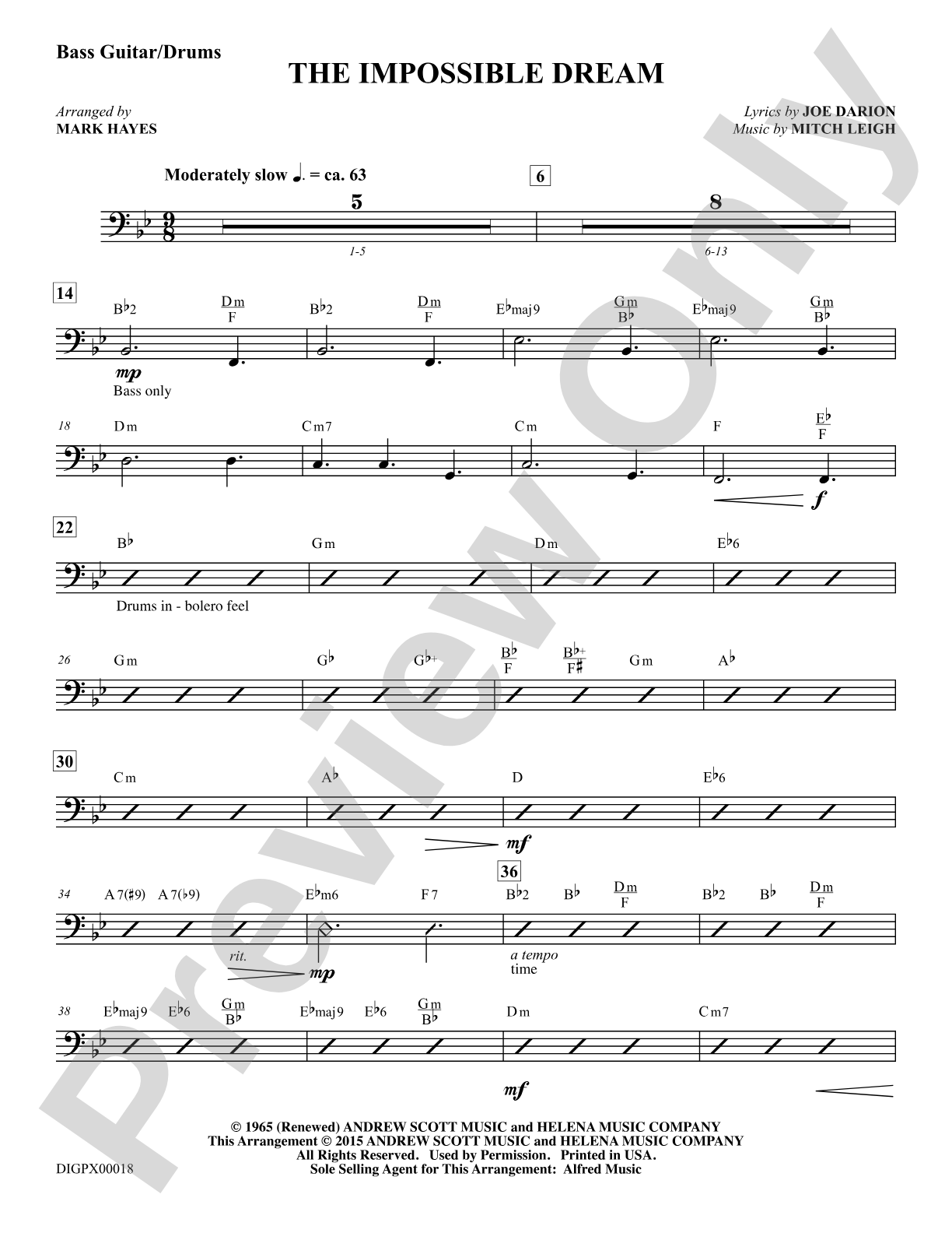 The Impossible Dream: Electric Bass / Drumset: Choral Octavo Digital SoundPax