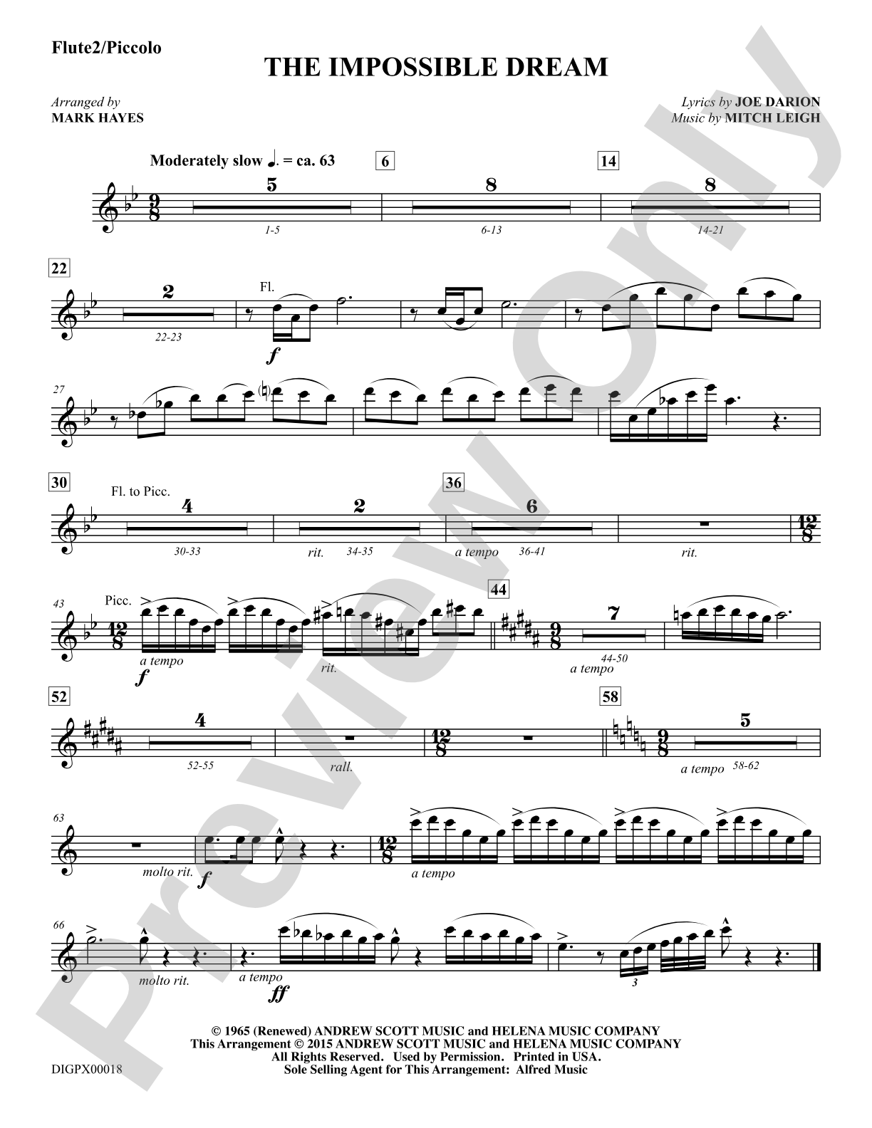 The Impossible Dream: Flute 2/Piccolo: Choral Octavo Digital SoundPax
