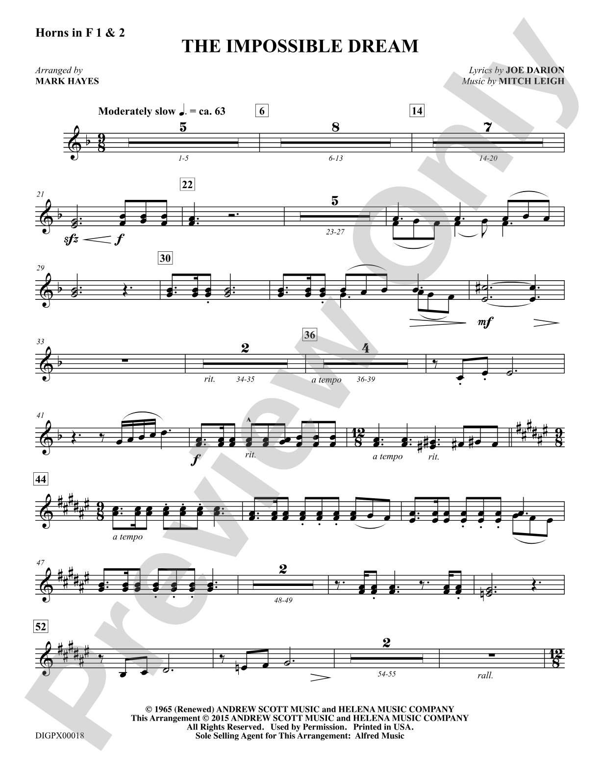 The Impossible Dream: Horns 1 & 2: Choral Octavo Digital SoundPax