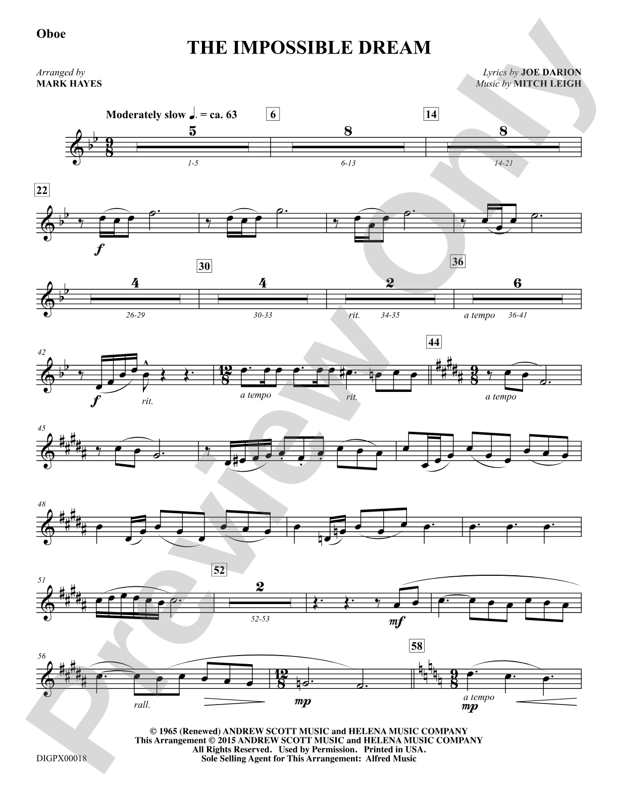 The Impossible Dream: Oboe: Choral Octavo Digital SoundPax