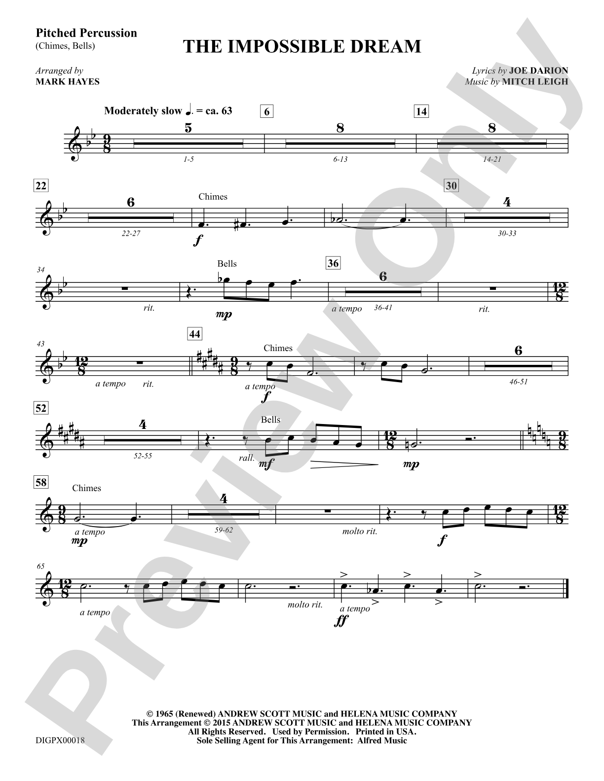 The Impossible Dream: Percussion 1: Choral Octavo Digital SoundPax