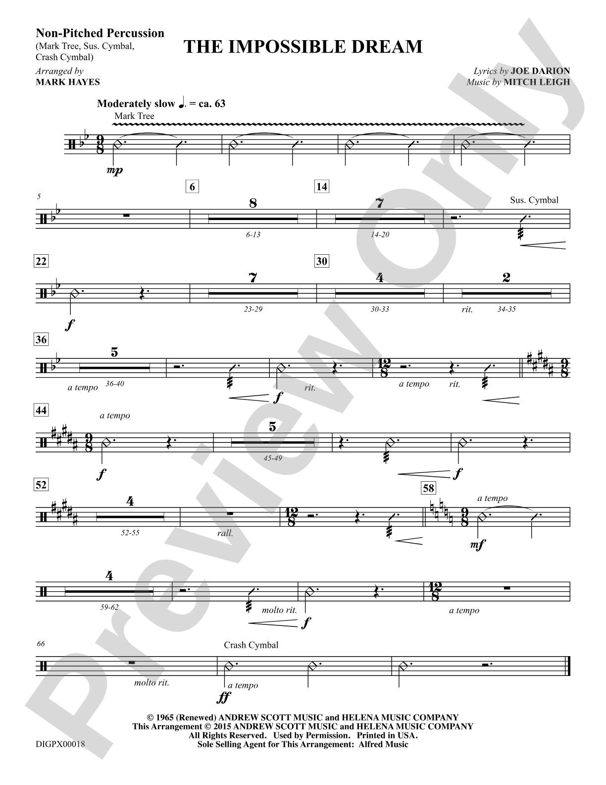 The Impossible Dream: Percussion 2: Choral Octavo Digital SoundPax