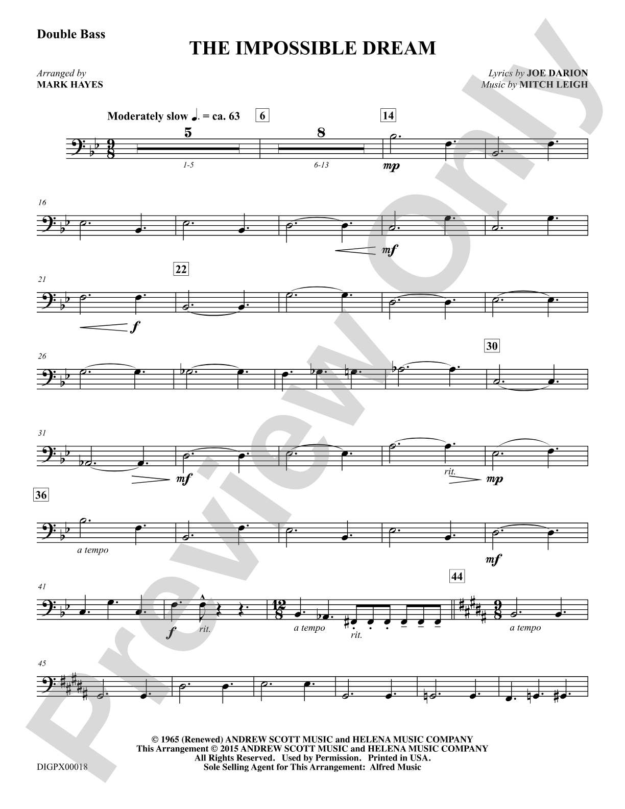 The Impossible Dream: Bass: Choral Octavo Digital SoundPax