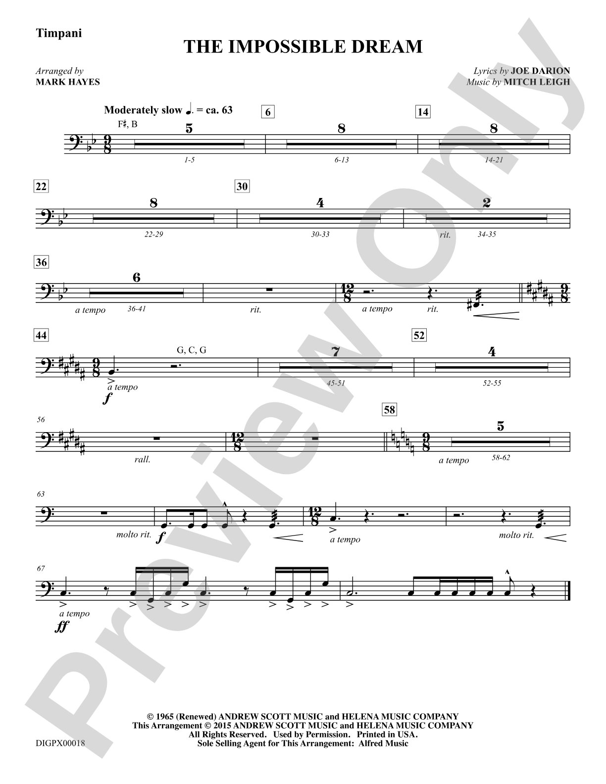 The Impossible Dream: Timpani: Choral Octavo Digital SoundPax