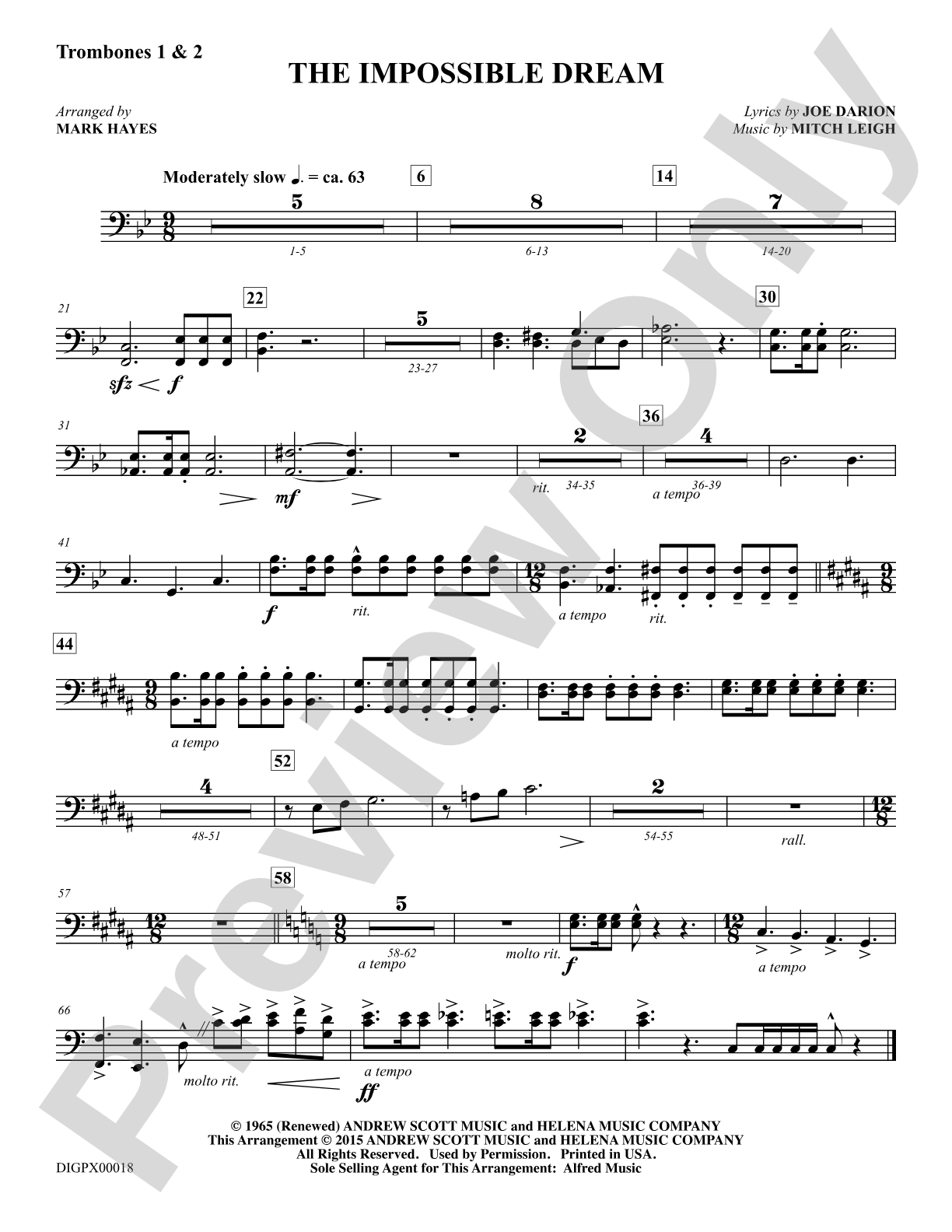 The Impossible Dream: Trombones 1 & 2: Choral Octavo Digital SoundPax