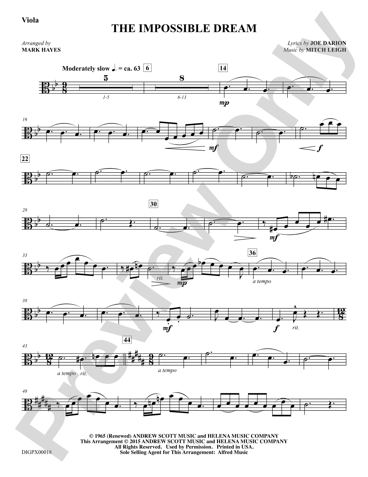 The Impossible Dream: Viola: Choral Octavo Digital SoundPax