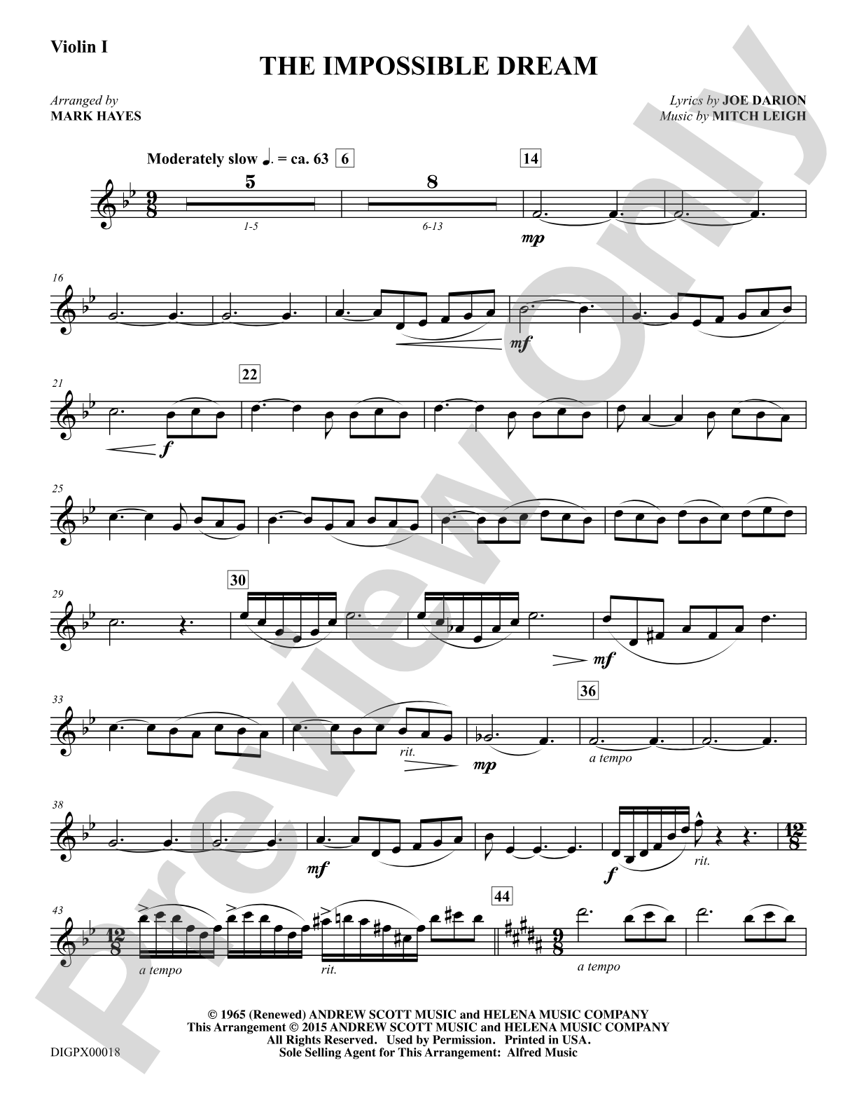 The Impossible Dream: Violin 1: Choral Octavo Digital SoundPax