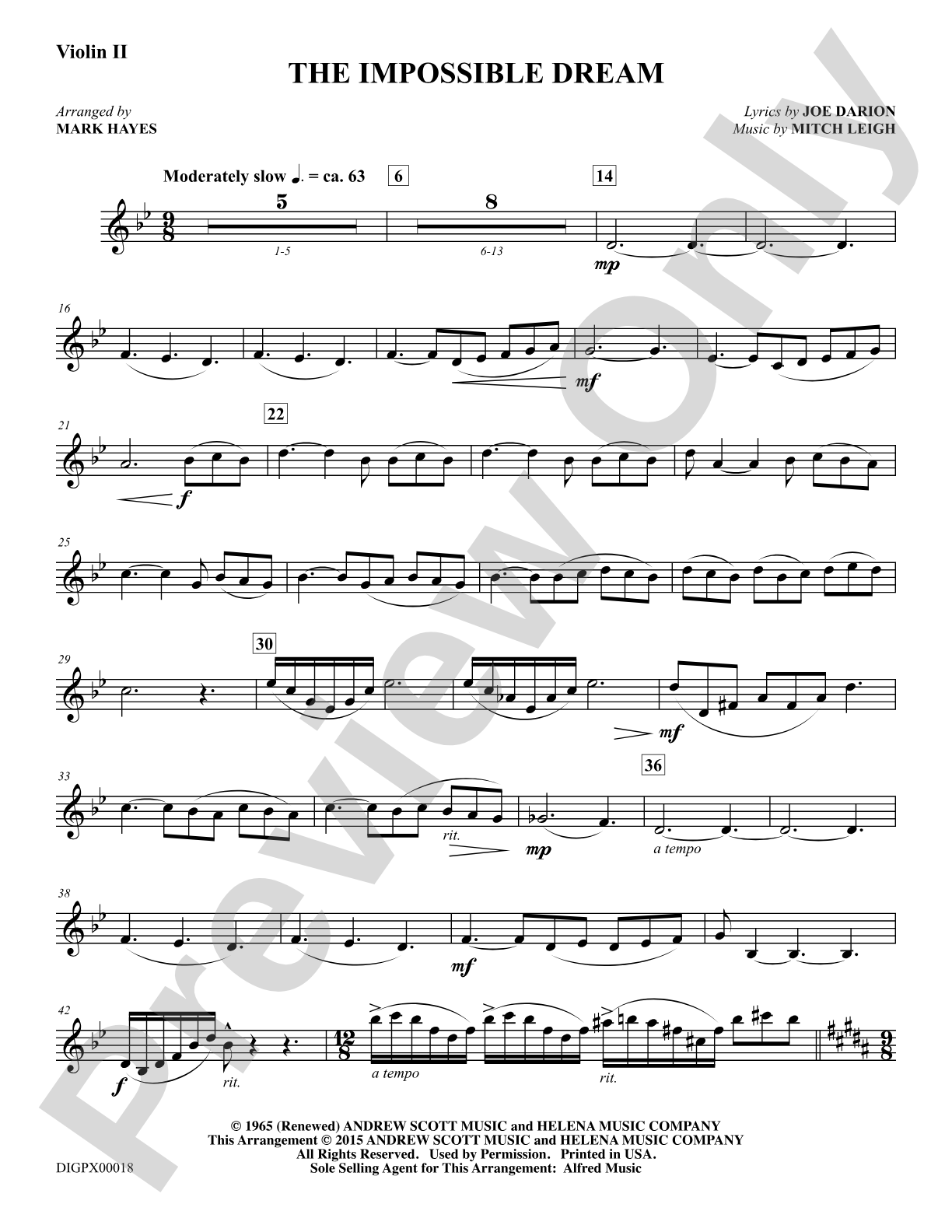 The Impossible Dream: Violin 2: Choral Octavo Digital SoundPax