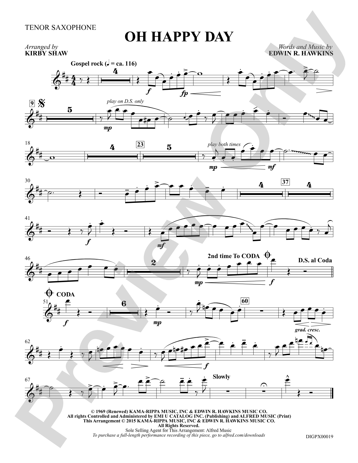 Oh Happy Day: Tenor Saxophone: Choral Octavo Digital SoundPax