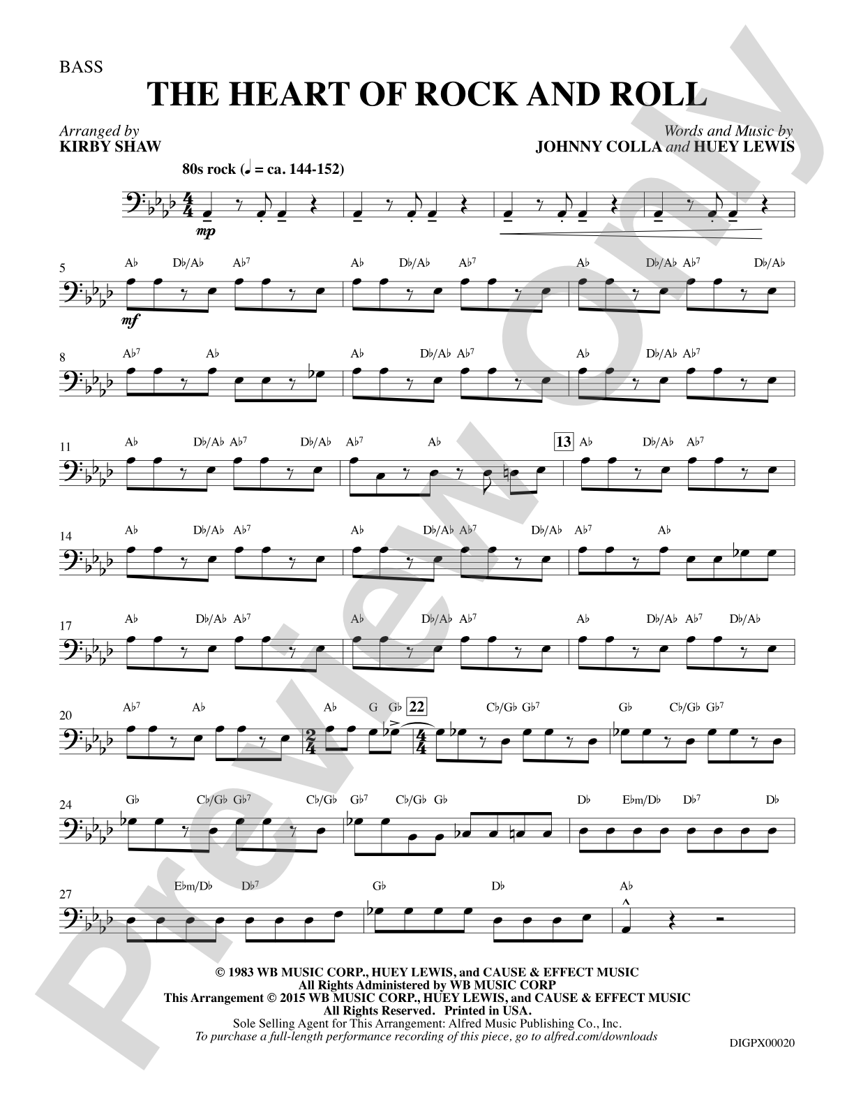 The Heart of Rock and Roll: Bass: Choral Octavo Digital SoundPax