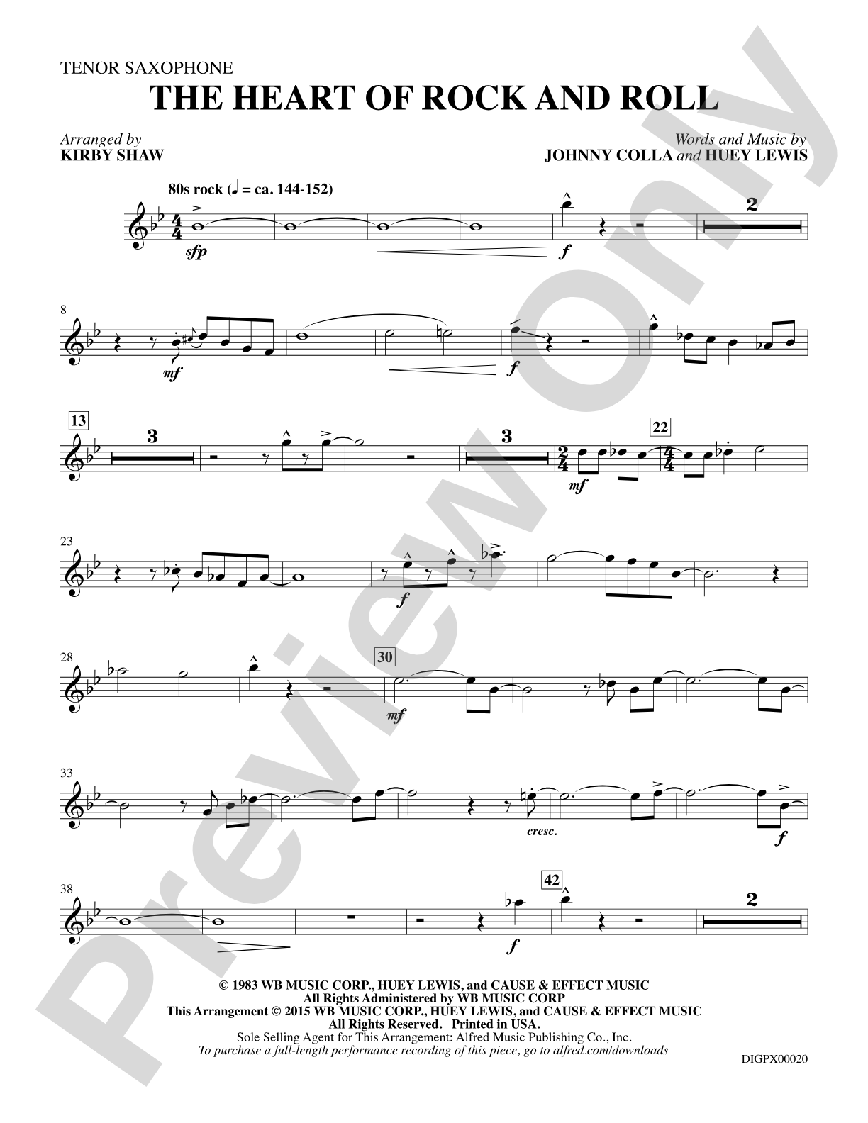 The Heart of Rock and Roll: Tenor Saxophone: Choral Octavo Digital SoundPax