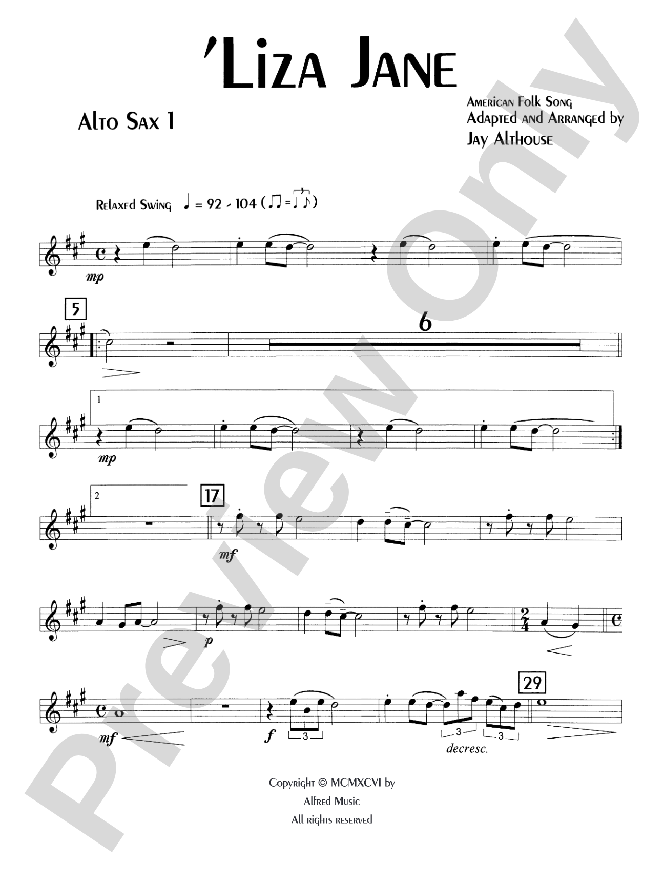 'Liza Jane: E-flat Alto Saxophone: Choral SoundPax