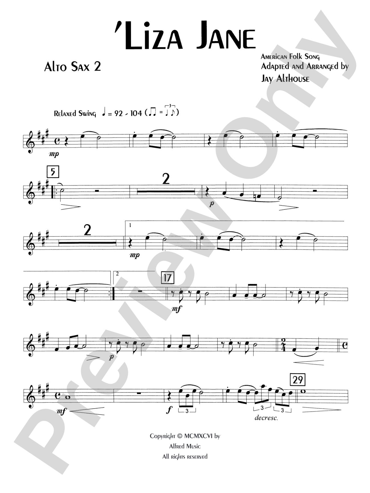 'Liza Jane: 2nd E-flat Alto Saxophone: Choral SoundPax