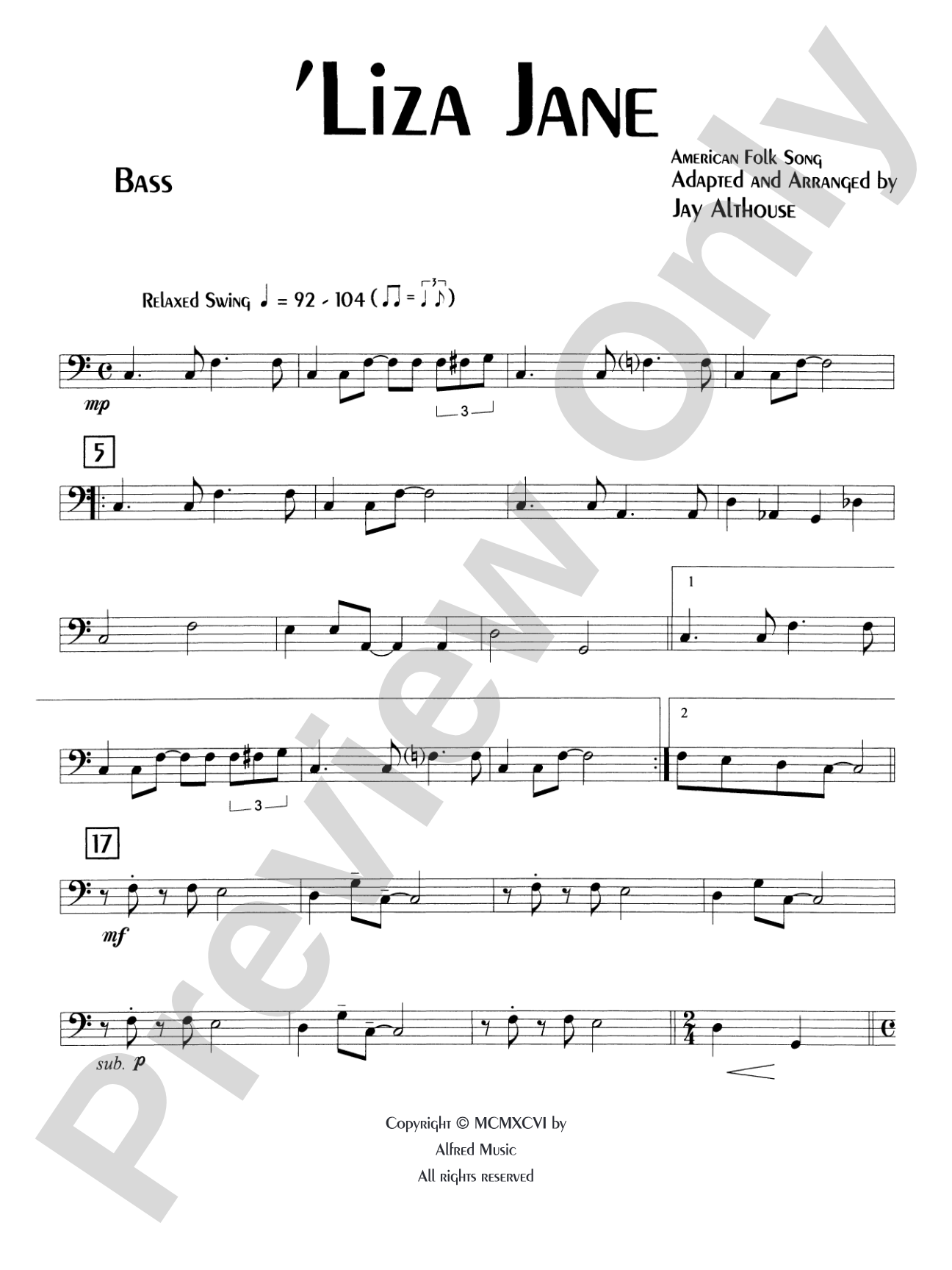 'Liza Jane: String Bass: Choral SoundPax
