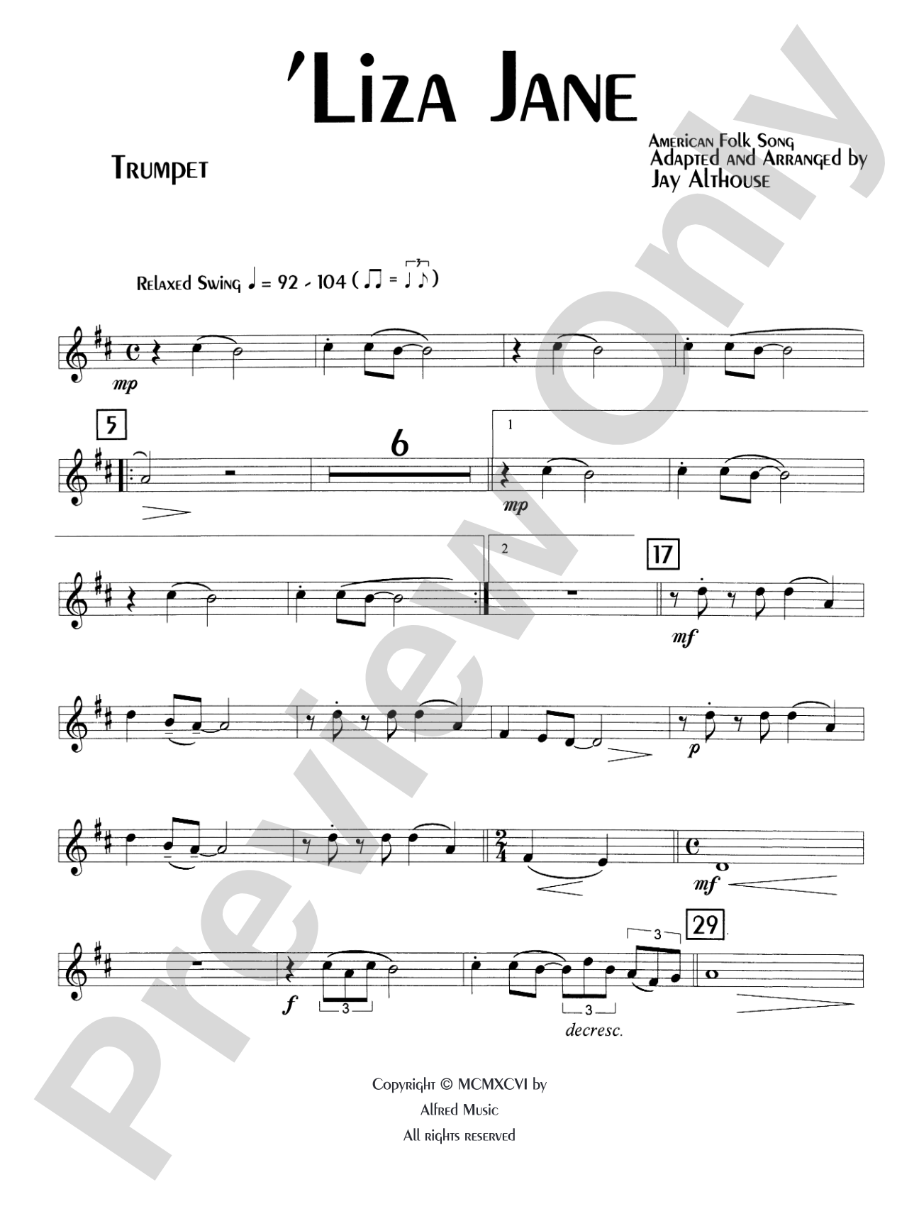 'Liza Jane: 1st B-flat Trumpet: Choral SoundPax