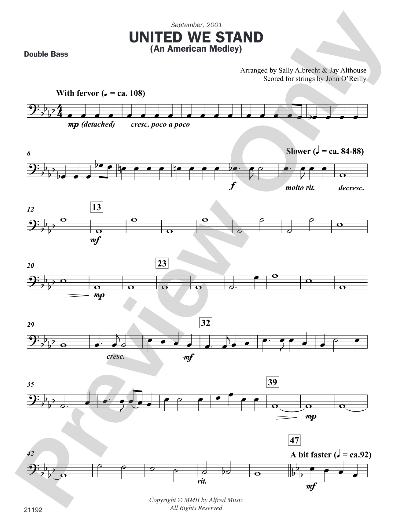 United We Stand (An American Medley): String Bass: Choral Instrumental Parts